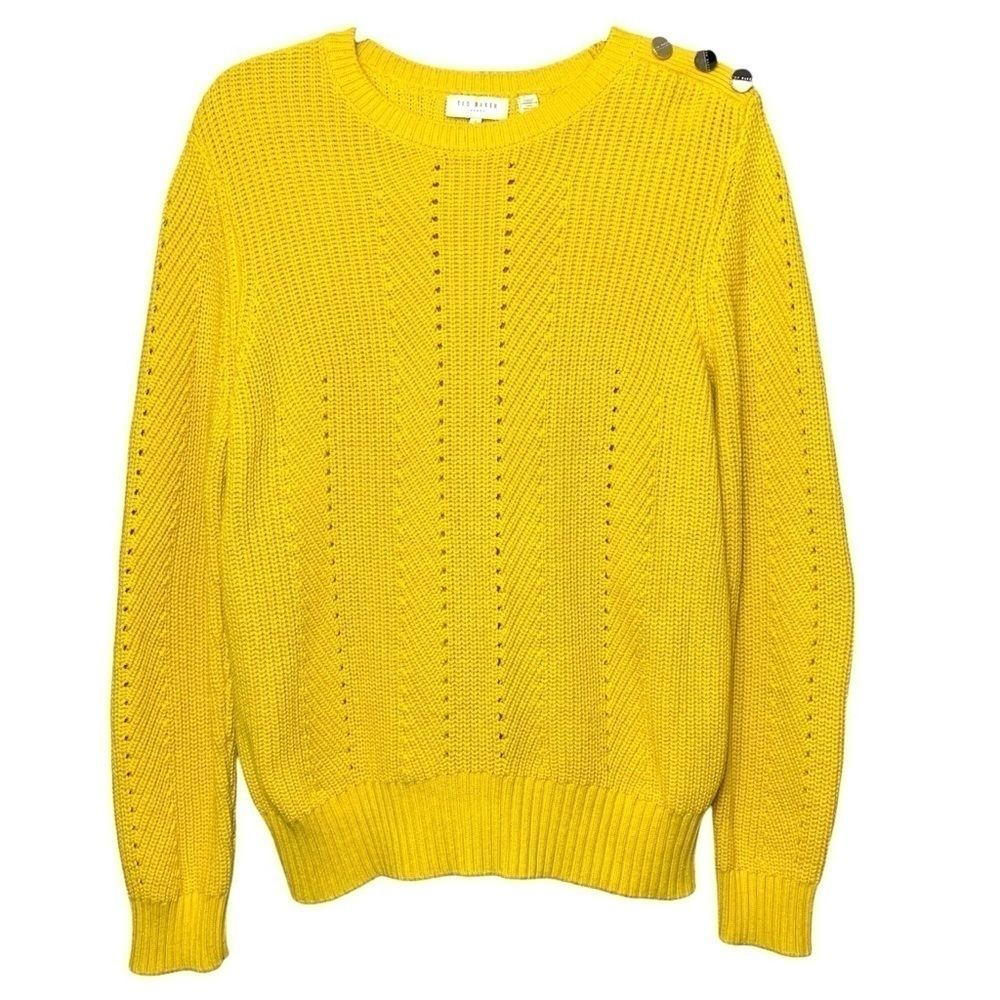 Ted Baker Yellow Knit Sweater Sz 4 (L) Real M Crew Neck Long Sleeves Pullover